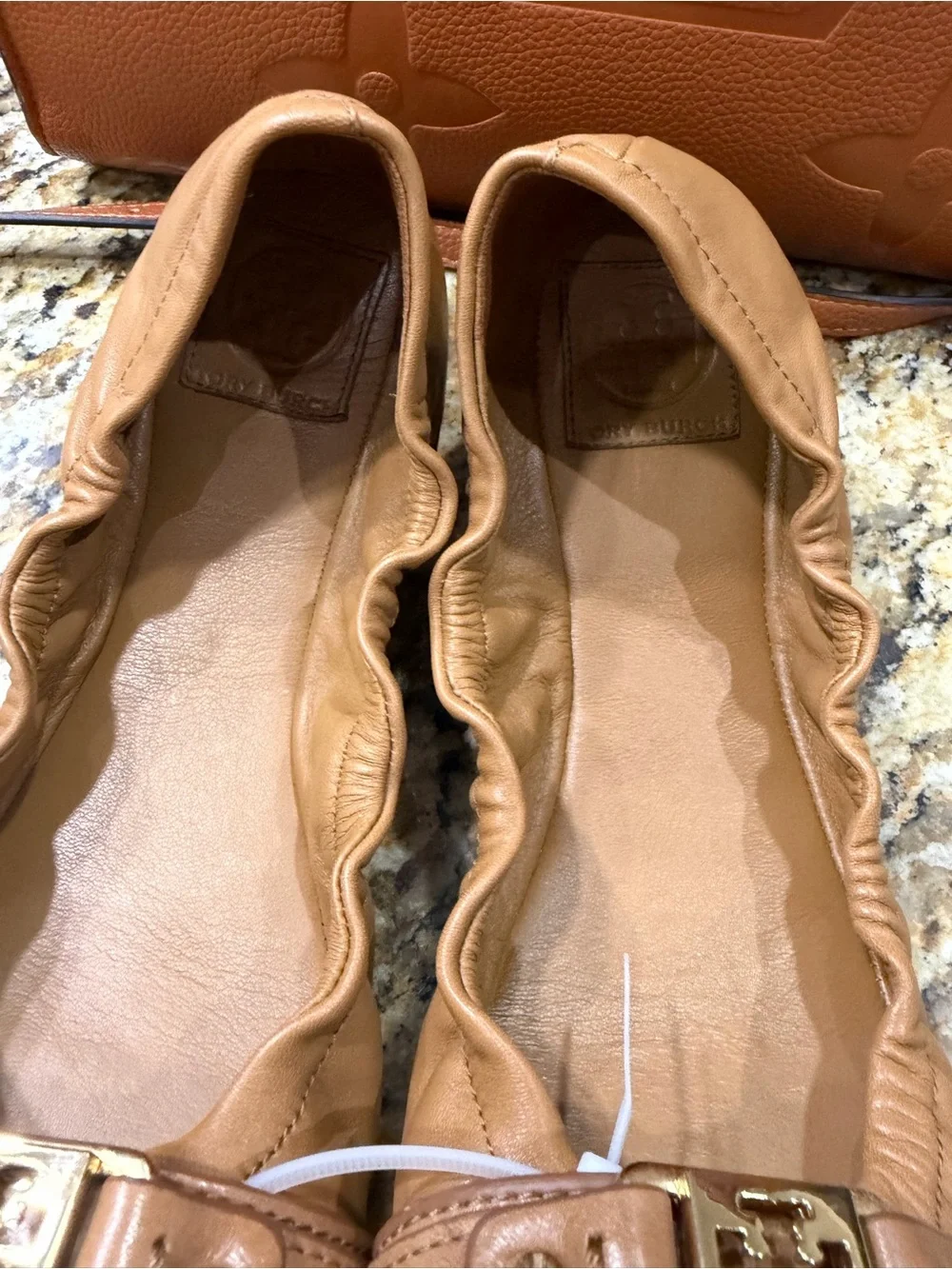 Tory Burch Royal Tan Ambrose Leather Ballet Flats 10.5 Everyday Minimalist Chic - Picture 2 of 5